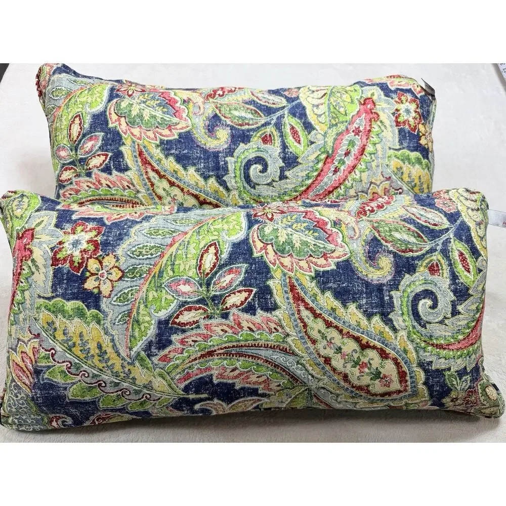 Newport-Layton Home Paisley Down Throw Pillows Navy Blue Floral Pair Set of 2